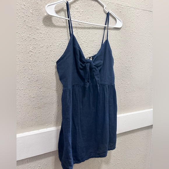 Terzo Millennio Navy Linen Tie Front Babydoll Tank Top Size L - Picture 2 of 8